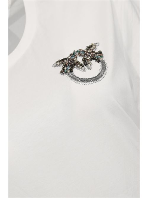 T-shirt Strepitoso in jersey di cotone con ricamo gioiello Bianco PINKO | 105526 A33FZ05